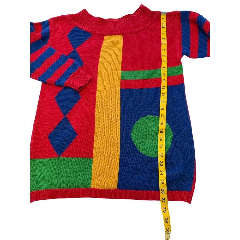 Huntington Ridge Vintage Color Block Geometric Sweater Red Blue Yellow Large - Picture 2 of 8